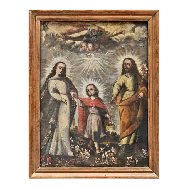 18th C. Spanish Colonial Holy Family Oil-on-Canvas For Sale