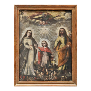 18th C. Spanish Colonial Holy Family Oil-on-Canvas