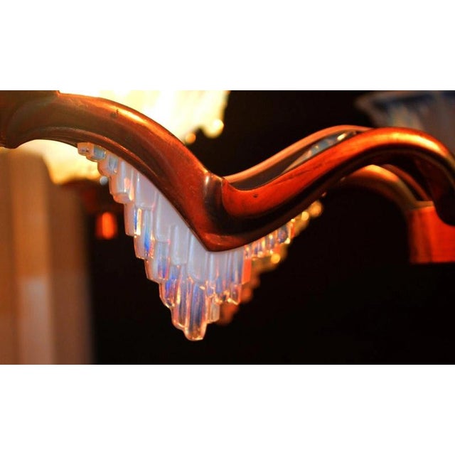 French Art Deco Ezan Six-Light Opalescent Glass Stalactite Chandelier, 1930 For Sale - Image 16 of 18