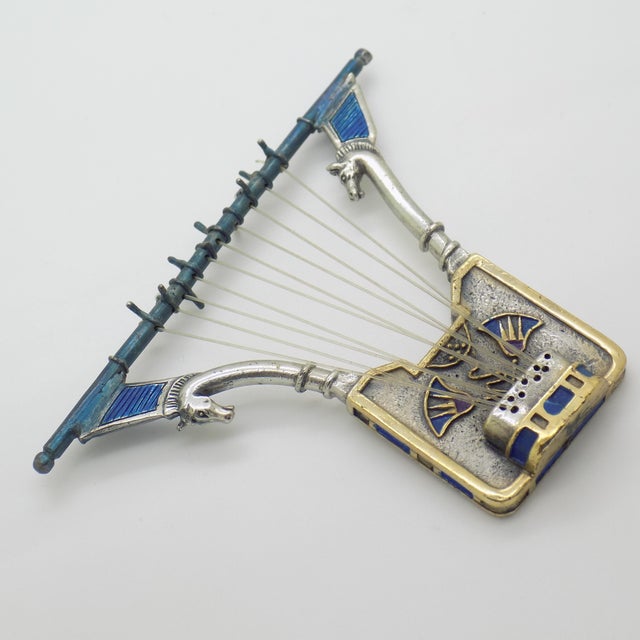 Gold Vintage Handmade Egyptian Lyre Figurine in Silver, Florence, Italy, 1980s For Sale - Image 8 of 18