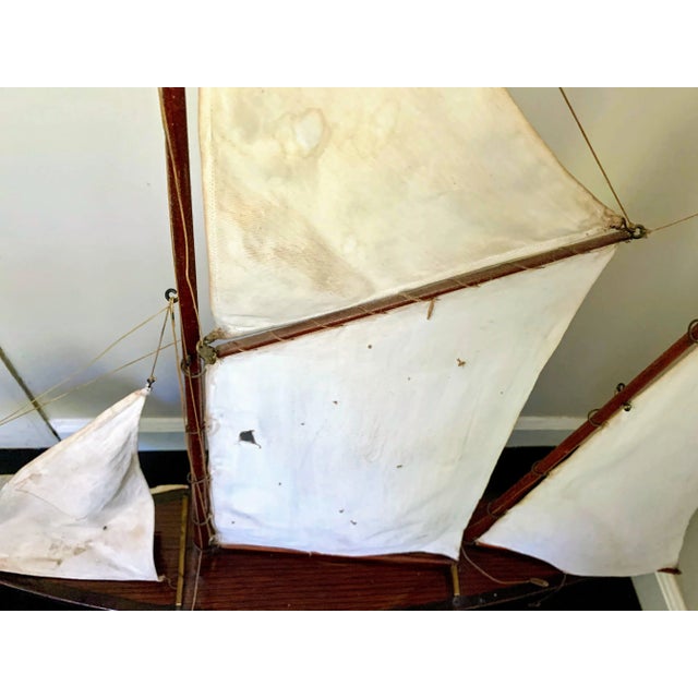 Vintage Mid 20th Century Schooner Large Model Sailboat For Sale In New York - Image 6 of 13
