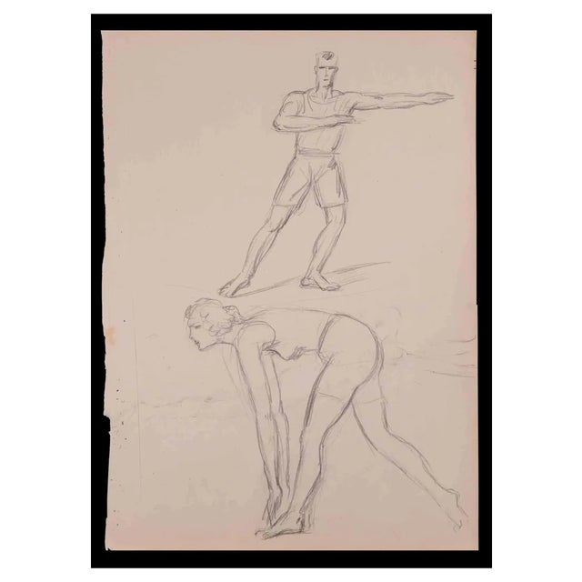 Norbert Meyre, Warm-Up, Drawing in Pencil, Early 20th-Century For Sale