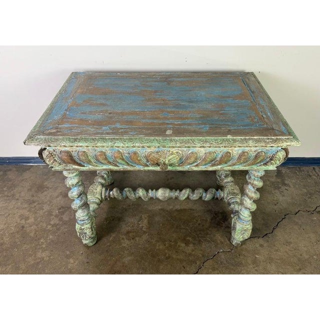 Antique Spanish Colonial Style Carved Writing Table With Drawer For Sale - Image 4 of 16