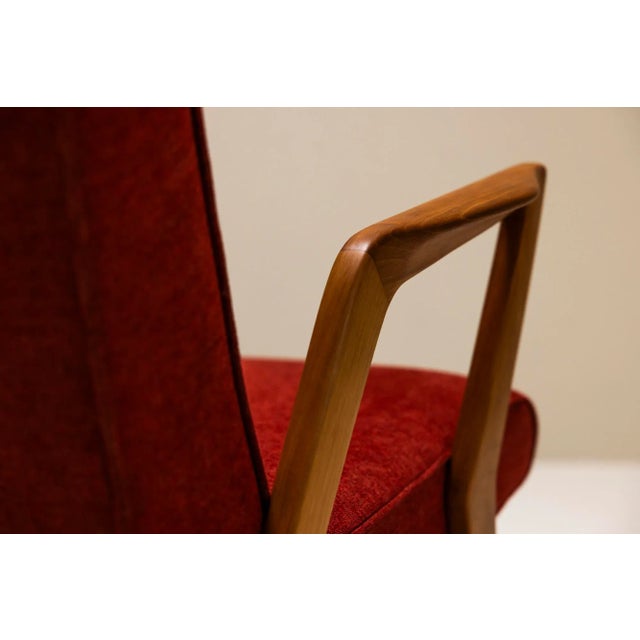 Red Vintage Italian Armchair in Walnut and Burgundy, 1960s For Sale - Image 8 of 13