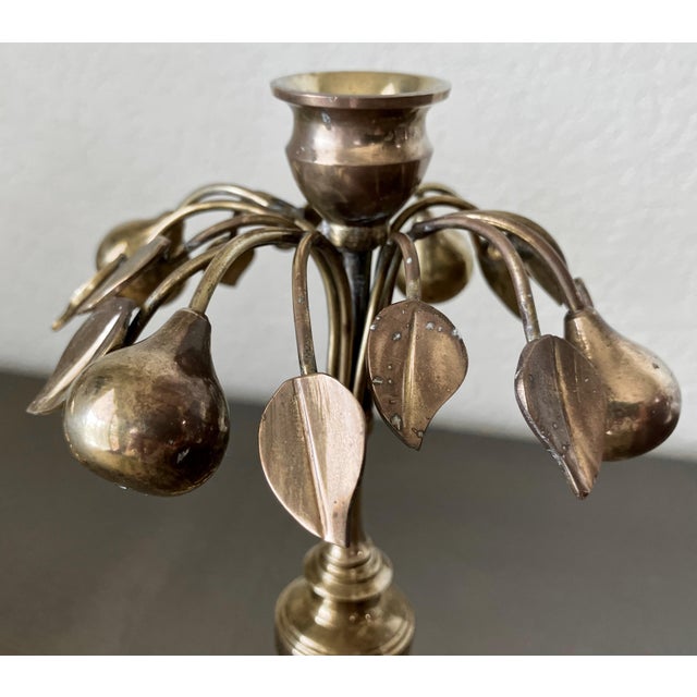 Circa 1970 Mottahedeh Brass Pear Tree Candlestick Holders - A Pair For Sale - Image 12 of 18