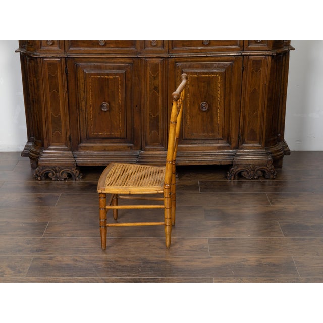 Early 20th Century English Turn of the Century 1900s Bamboo Slipper Chair with Cane Seat For Sale - Image 5 of 9
