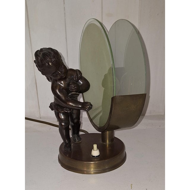 Metal Antique Angel Slhouette Table Lamp with Brass Base, 1920 For Sale - Image 7 of 10