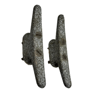 Vintage Oxidized Cast Iron Nautical Architectural Salvage Boat Dock Cleat Drawer Pull Hardware, Set of 2