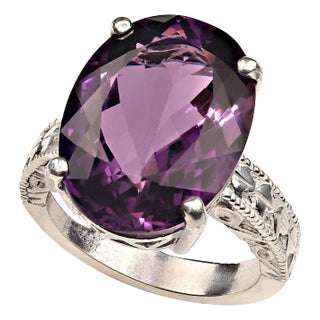 Ajd Dazzling Oval Amethyst in Sterling Silver Engraved Ring February Birthstone, Size 7 For Sale