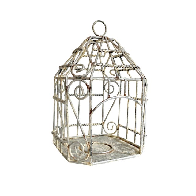 Shabby Chic 1970s Rustic Chippy Painted Candle Holder – Shabby Chic Metal Lantern For Sale - Image 3 of 5