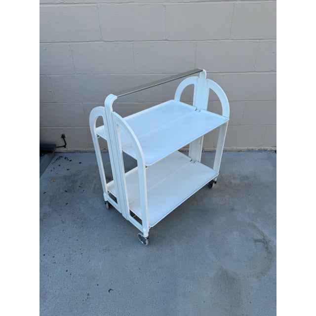 Postmodern 1970's Italian Fratelli Guzzini Style White Bar Cart For Sale - Image 3 of 9
