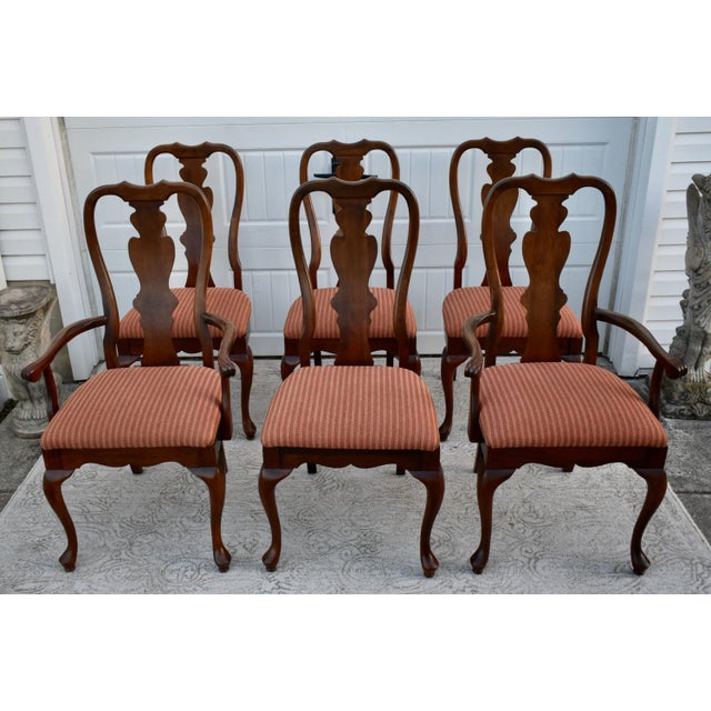 1980s Vintage Set of Six Solid Cherry Queen Anne Style Dining Chairs For Sale - Image 5 of 13