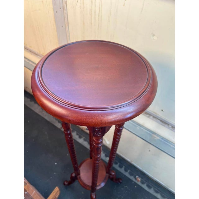 1990s Antique Barley Twist Wood Plant Stand With Lower Shelf For Sale - Image 5 of 5