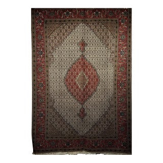 Antique Persian Tabriz Mahi Rug, Hand-Knotted Wool & Silk, Herati Geometric Pattern, Ivory & Red, 7x10 For Sale