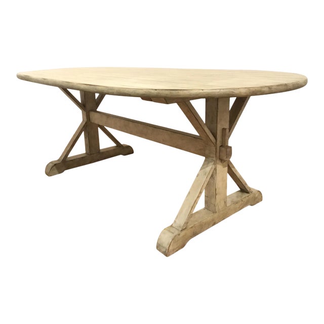 Organic Modern Antique White Wood Dining Table For Sale