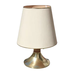 Round Brass & Wood Table Lamp, 1970s