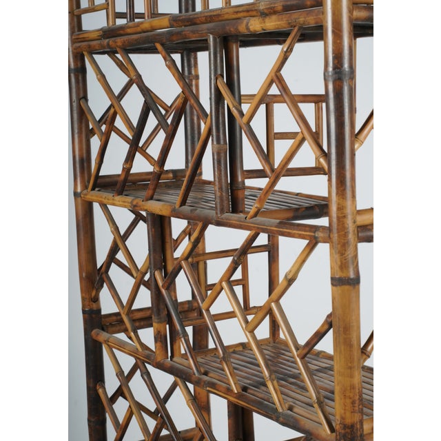 Vintage Tortoiseshell Bamboo & Rattan Chippendale Etagere Bookcase For Sale In Los Angeles - Image 6 of 8