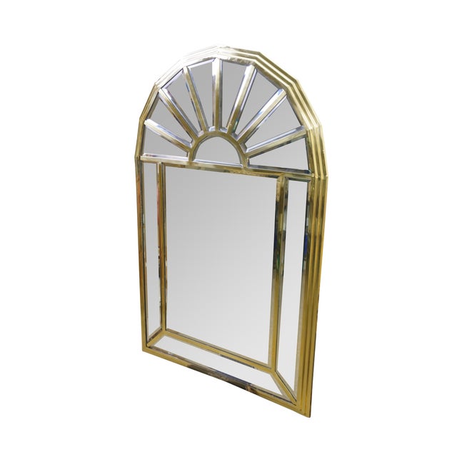 Mid-Century Modern Mid Century Hollywood Regency Arched Brass Palladian Beveled Mirror 44" For Sale - Image 3 of 12