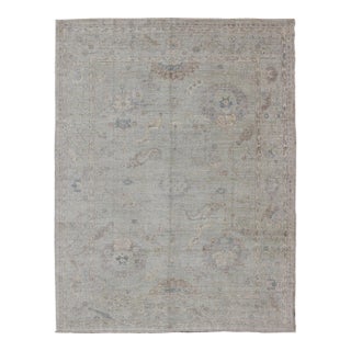Angora Oushak Turkish Rug by Keivan Woven Arts, Light Blue & Cream, 8'9 X 10'8 For Sale