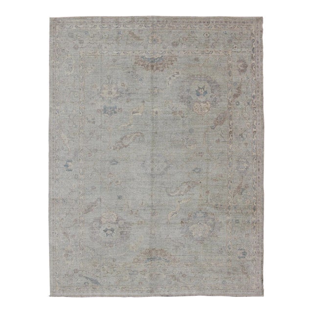 Angora Oushak Turkish Rug by Keivan Woven Arts, Light Blue & Cream, 8'9 X 10'8 For Sale
