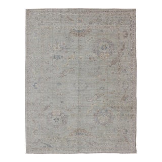 Keivan Woven Arts Angora Oushak Turkish Rug in Shades of Light Blue and Cream For Sale