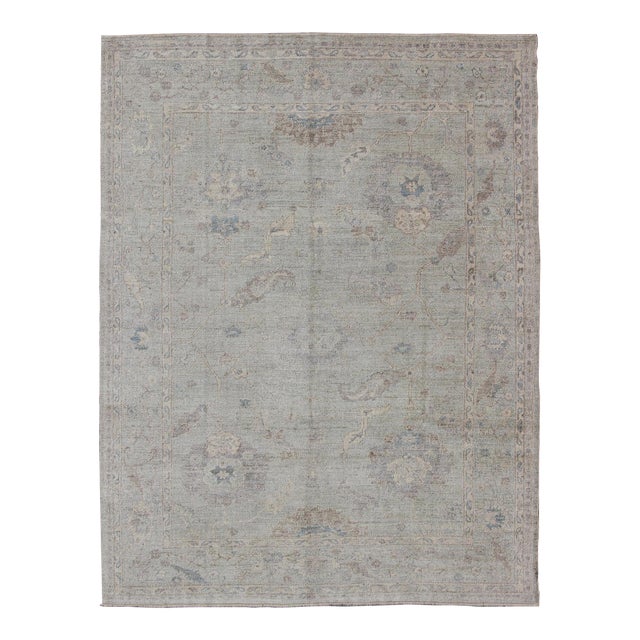 Keivan Woven Arts Angora Oushak Turkish Rug in Shades of Light Blue and Cream For Sale