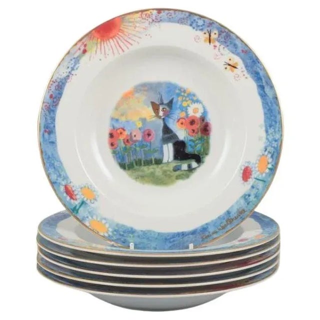 Soup Plates with Cat Motifs by Rosina Wachtmeister for Goebel, Germany, Set of 6 For Sale - Image 9 of 9