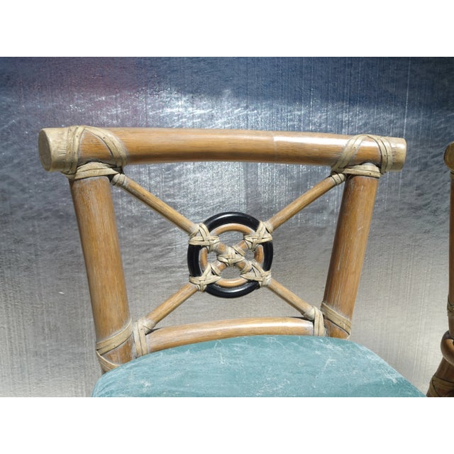 Wood Set of Three Vintage McGuire Target Back Bamboo Barstools W Leather Straps For Sale - Image 7 of 12
