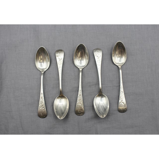 Silver 1882 American Aesthetic Movement Set of 5 Sterling Silver Teaspoons by Whiting - Set of 5 For Sale - Image 8 of 8