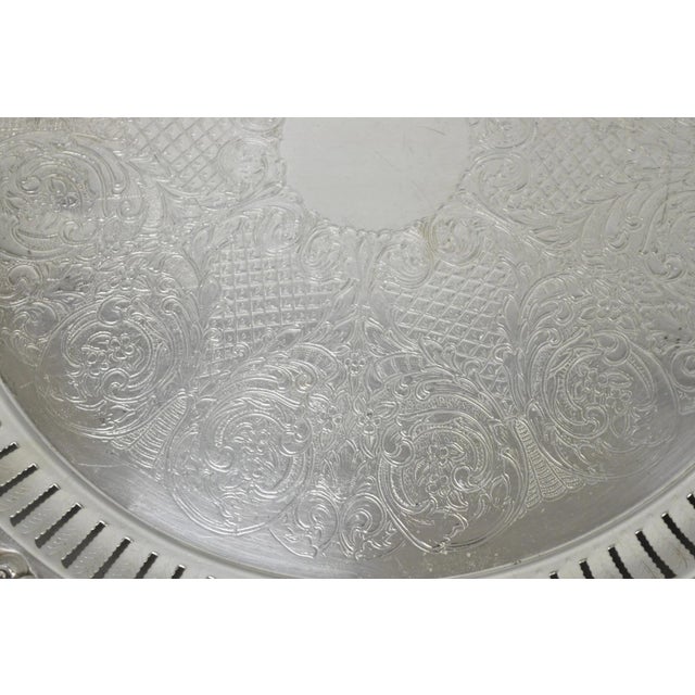 Silver Vintage Baroque by Wallace Silver Plated Round Footed Serving Platter Bar Tray For Sale - Image 8 of 12