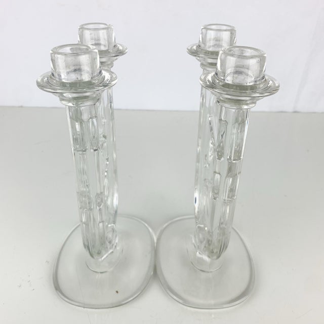 Transparent Vintage Crystal Glass Double Candlestick Holders Pair Ivy Vines Romantic Decor For Sale - Image 8 of 11