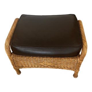 1970s Mid Century Wicker or Rattan Ottoman With Seat Cushion For Sale