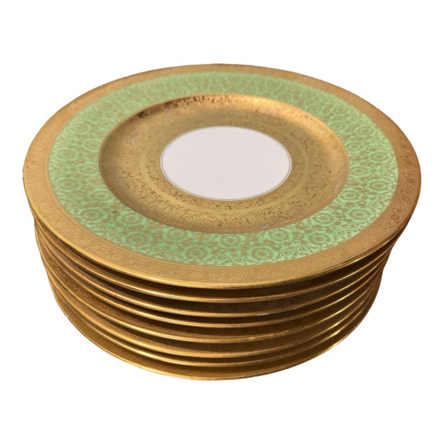 Set of 8 Selb Bavaria Hutschenreuther Gilt Decorated 10-7/8" Dinner Plates For Sale
