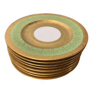 Set of 8 Selb Bavaria Hutschenreuther Gilt Decorated 10-7/8" Dinner Plates