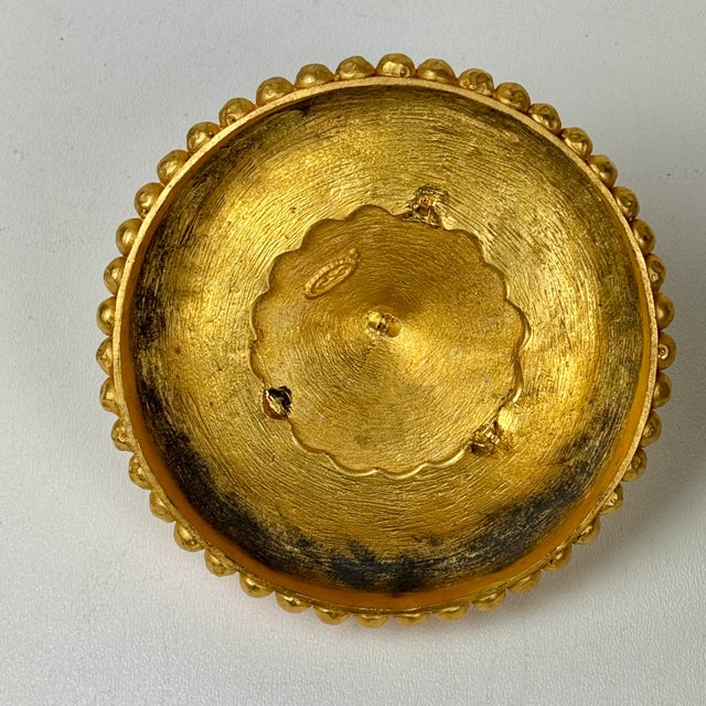 Vintage Italian Vetri Soffiati Blue Art Glass Canister With Gilded Metal Lid by CX Design For Sale - Image 9 of 10