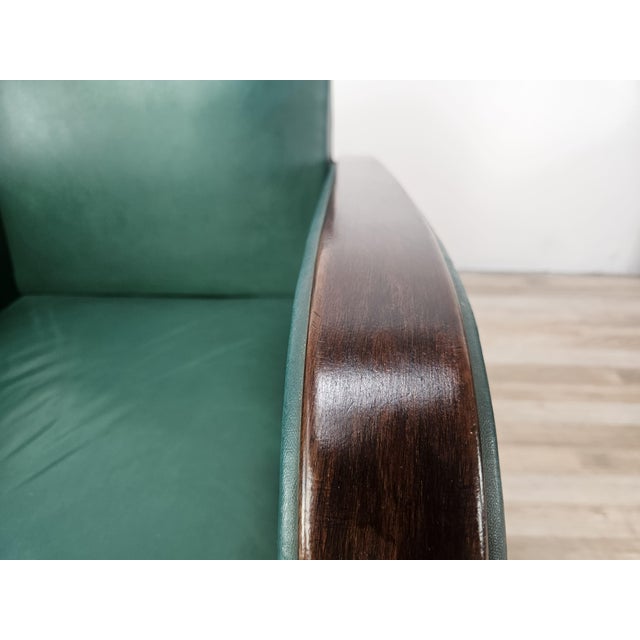 Art Deco Club Chairs in Walnut and Green Eco-Leather, 1940, Set of 2 For Sale - Image 11 of 18