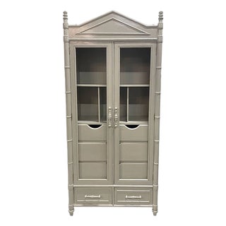 37" Finished 2 Door 2 Drawer Century Vintage Bamboo Style Hutch For Sale