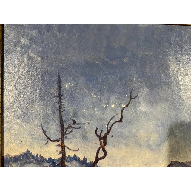 Mid 20th Century Mid 20th Century Country Gilt Framed Snowy Landscape Oil Painting Canvas Signed For Sale - Image 5 of 12