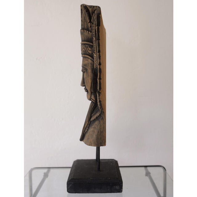 Vintage Reclaimed Teak Khmer Aspara Goddess Bust For Sale - Image 4 of 7