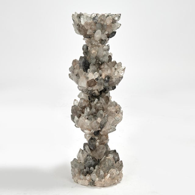 Greige Pair of Vintage Quartz Crystal Candle Stands For Sale - Image 8 of 12