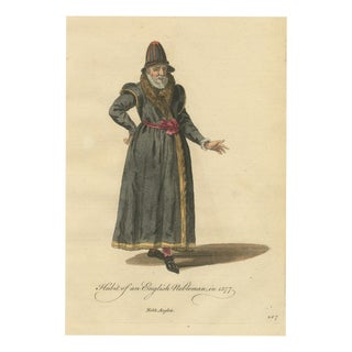 Jefferys, Habit of an English Nobleman in 1577, Fur Lined Gown, Jefferys Plate, 1757, Engraving For Sale
