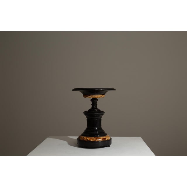 19th Century French Black Marble Tazza Candle Holder. This elegant French tazza-style candle holder is crafted from richly...