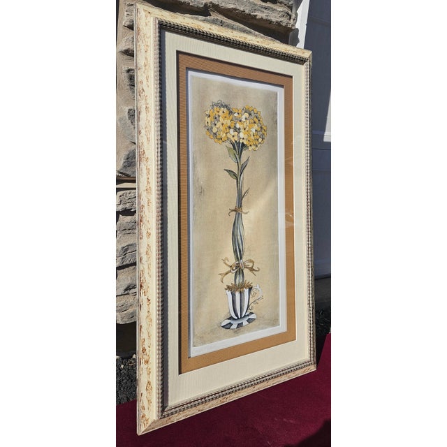 1990s Ethan Allen Custom Distressed Framed Art Caged Teacups I Pansy by Keller For Sale In Philadelphia - Image 6 of 8