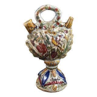 Antique 18th Century Italian Majolica Scallop Shell Pilgrim Flask For Sale