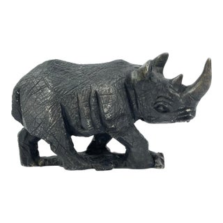 Early 20th Century Shona Metal Rhino Sculpture For Sale