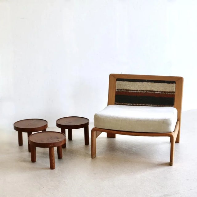 Brown Small Round Side Tables by Mado Jolain and René Legrand, France, 1956, Set of 3 For Sale - Image 8 of 9