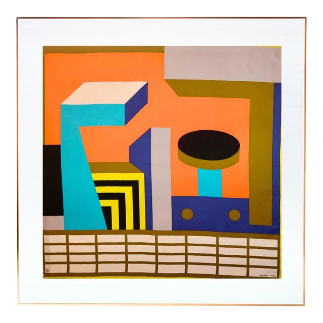 Framed Hermès Silk Scarf "Zeta" 2017 - Orange Gold Frame For Sale