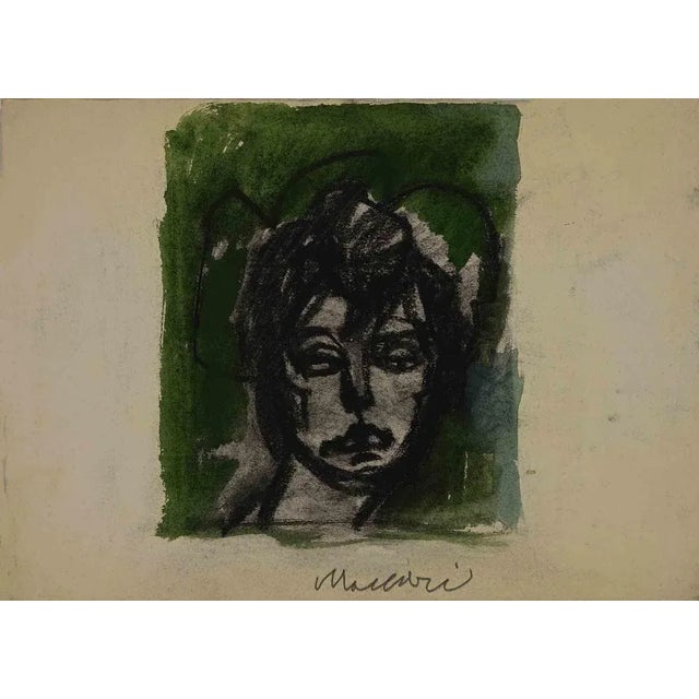 Mino Maccari, Portrait, Original Watercolor and Charcoal, Mid-20th Century For Sale - Image 3 of 3
