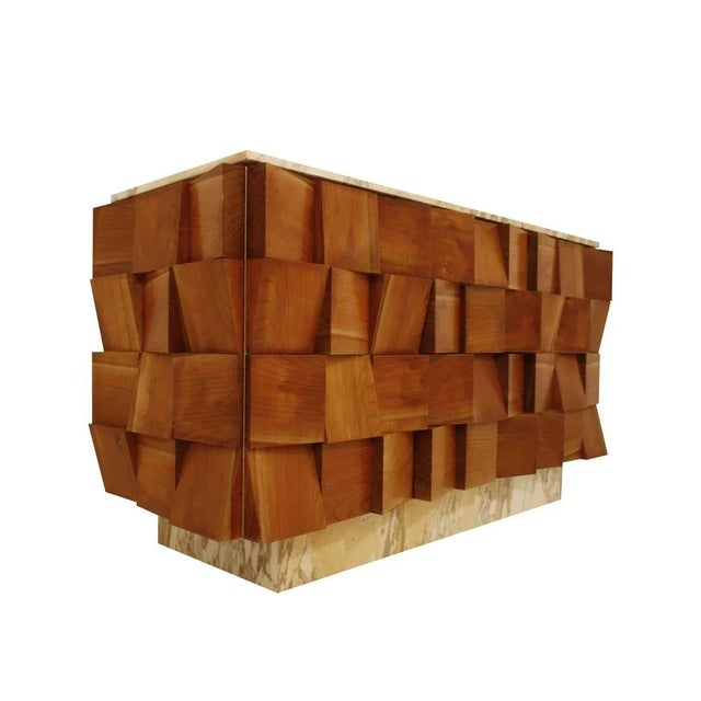 Mid-Century Italian Modern Style Siena Marble & Solid Birchwood Sideboard For Sale - Image 4 of 18