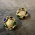 1980s Costume Jewelry Gilt Metal and Cabochon Glasses Italian Clip-on Earrings For Sale - Image 9 of 12